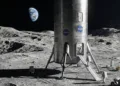 Imagen ficticia de la nave Starship en la Luna.