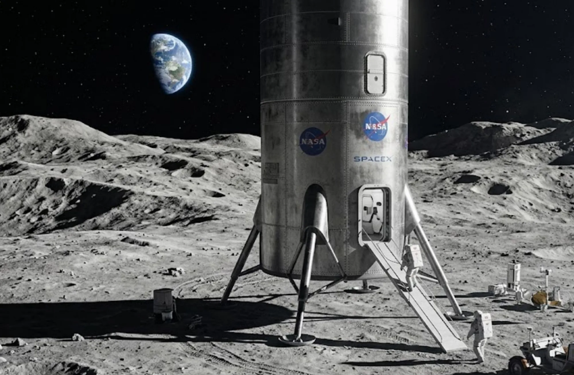 Imagen ficticia de la nave Starship en la Luna.