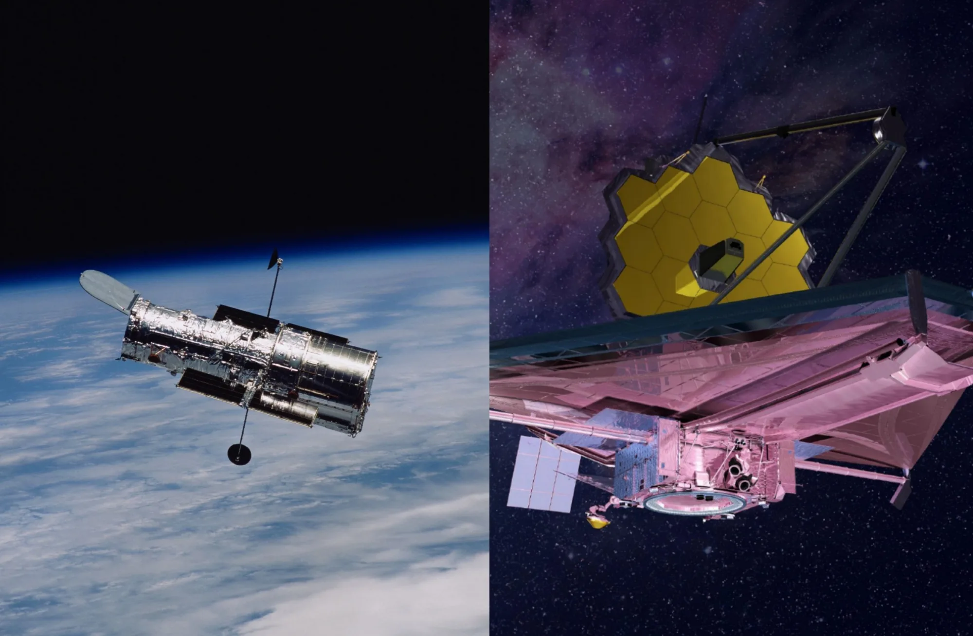 Imágenes de los telescopios espaciales de la NASA Hubble (izquierda) y James Webb (derecha).
