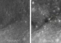 Imágenes satelitales de la zona del impacto de la segunda etapa de un cohete SpaceX Falcon 9 en la Luna.
