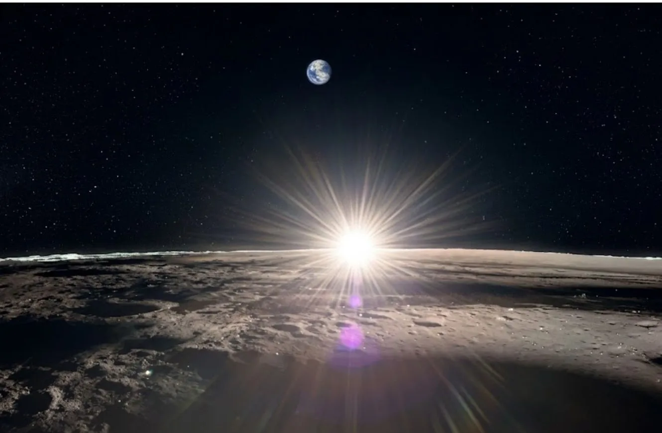 El módulo de aterrizaje lunar Blue Ghost de Firefly Aerospace capturó esta vista de una puesta de sol lunar, con la Tierra y Venus también visibles, el 16 de marzo de 2025. Crédito: Firefly Aerospace.