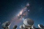 Ilustración artística del descubrimiento de las ráfagas de radio rápidas de microsegundos observadas por el Telescopio Green Bank.