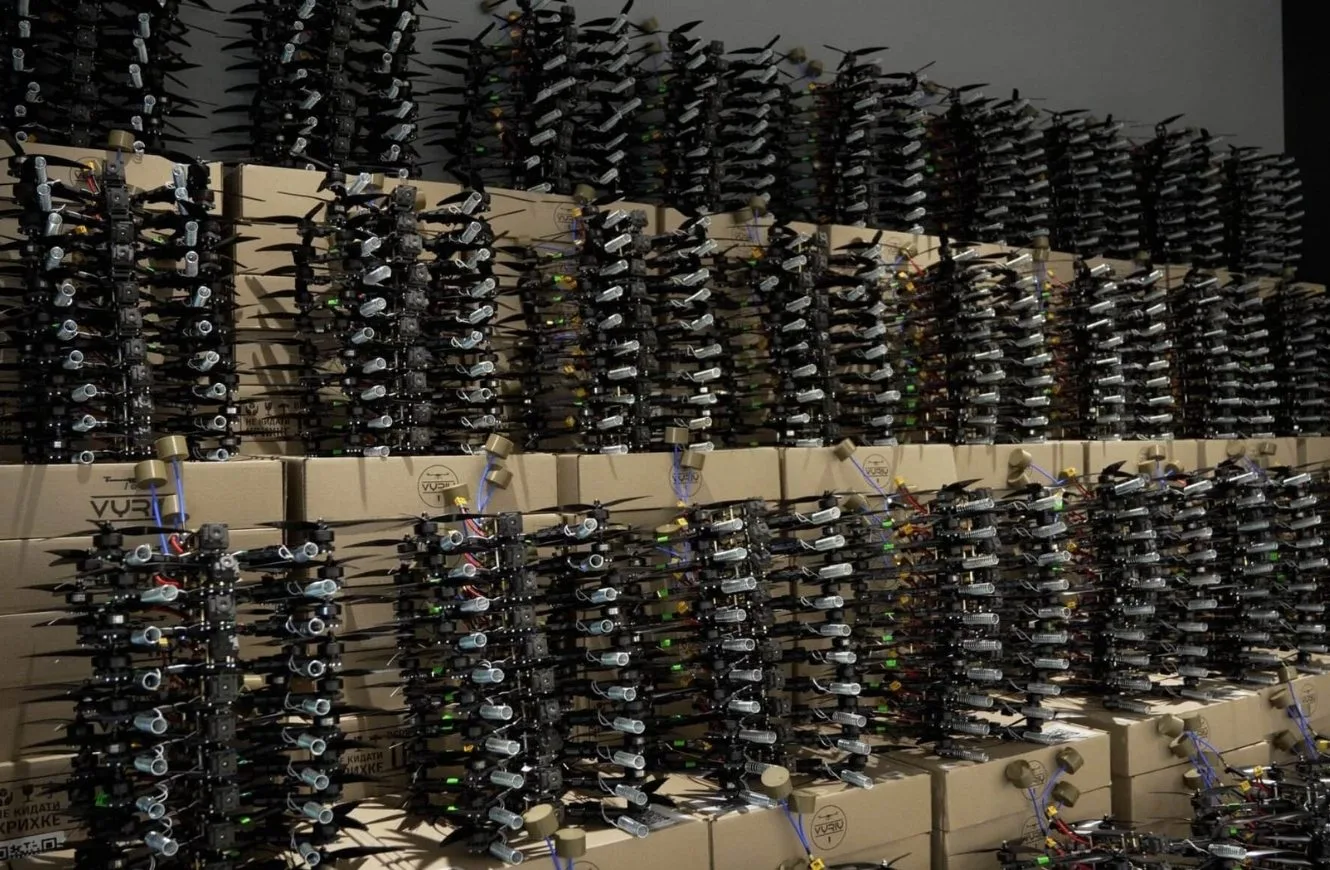 Imagen del lote de drones FPV totalmente fabricados en Ucrania por Vyriy Drone. Marzo de 2025. Lituania drones