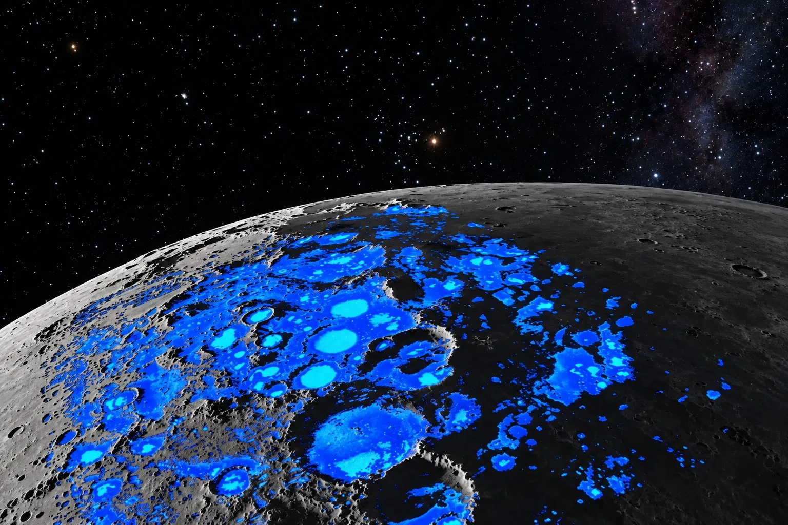 NASA e IBM desarrollaron un modelo de inteligencia artificial (IA) entrenado con datos obtenidos por distintas misiones lunares para identificar cráteres, estudiar formaciones volcánicas y estimar regiones con potencial presencia de hielo. Crédito: NASA.