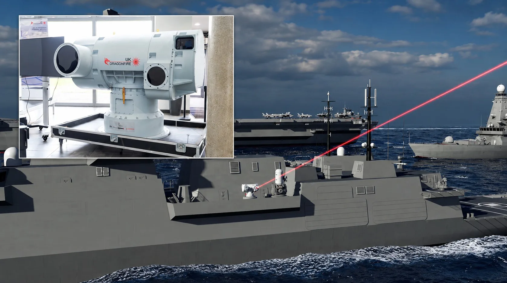 El Reino Unido ya viene probando tengología de defensa antidrones láser con DragonFire, un láser desarrollado por Dstl junto con MBDA, Leonardo y QinetiQ.