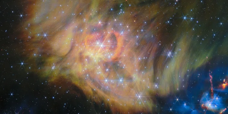 Imagen de IC 348 en el infrarrojo, una región de formación estelar a tan solo 1000 años luz de la Tierra. Se observan diminutas enanas marrones, algunas con apenas el doble de la masa de Júpiter, y estrellas jóvenes que expulsan potentes chorros que chocan contra el gas y el polvo circundantes. Crédito: NASA, ESA, CSA, Kevin Luhman (PSU), Catarina Alves de Oliveira (ESA), Mahdi Zamani (ESA/Webb).