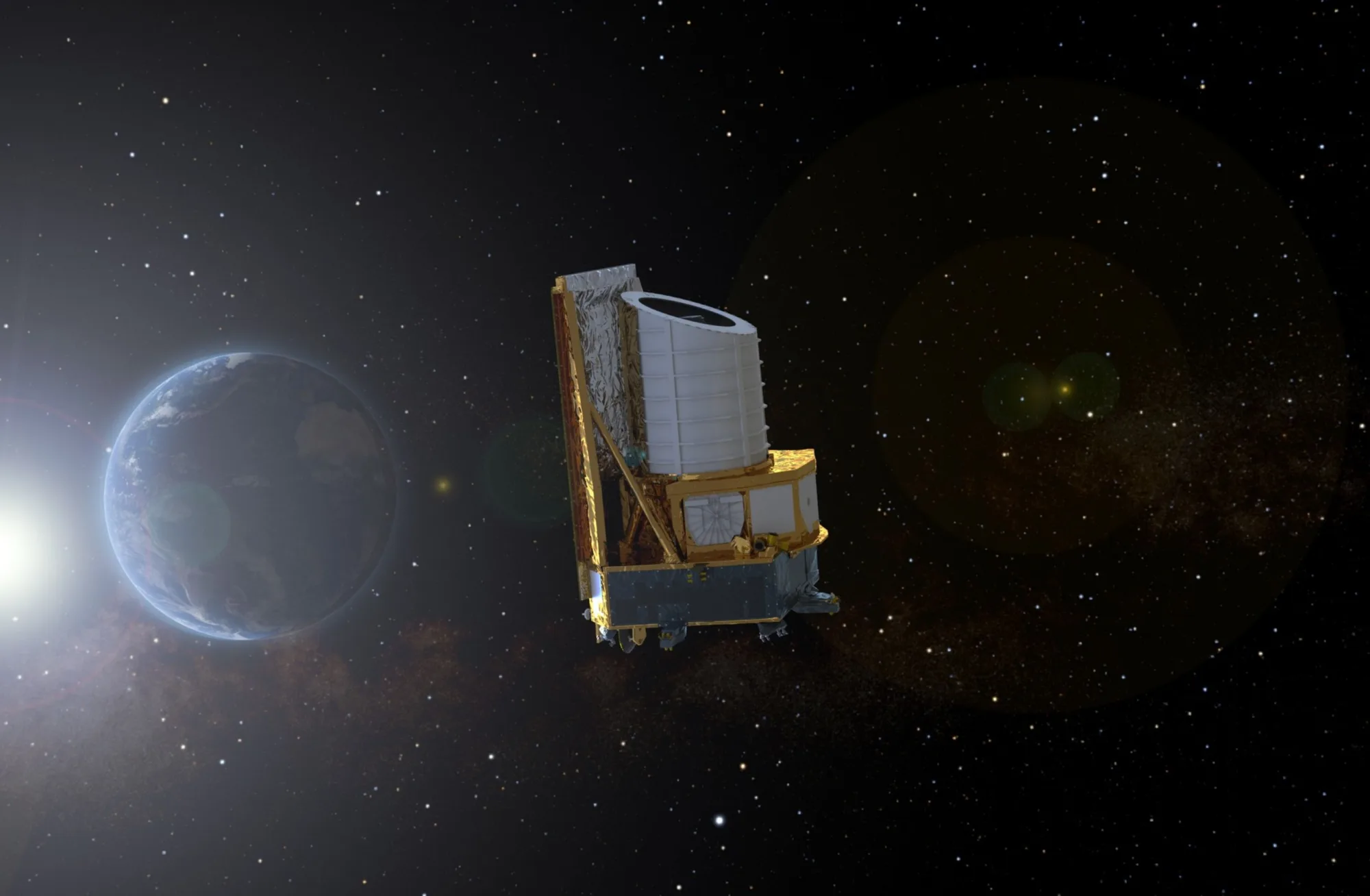El telescopio espacial Euclid estudia la materia oscura y la energía oscura para comprender cómo se distribuyen las galaxias y cómo se expande el universo.