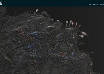 Imagen de radar de una base naval obtenida por ICEYE, utilizada como ejemplo de sus capacidades de observación. Crédito: ICEYE.