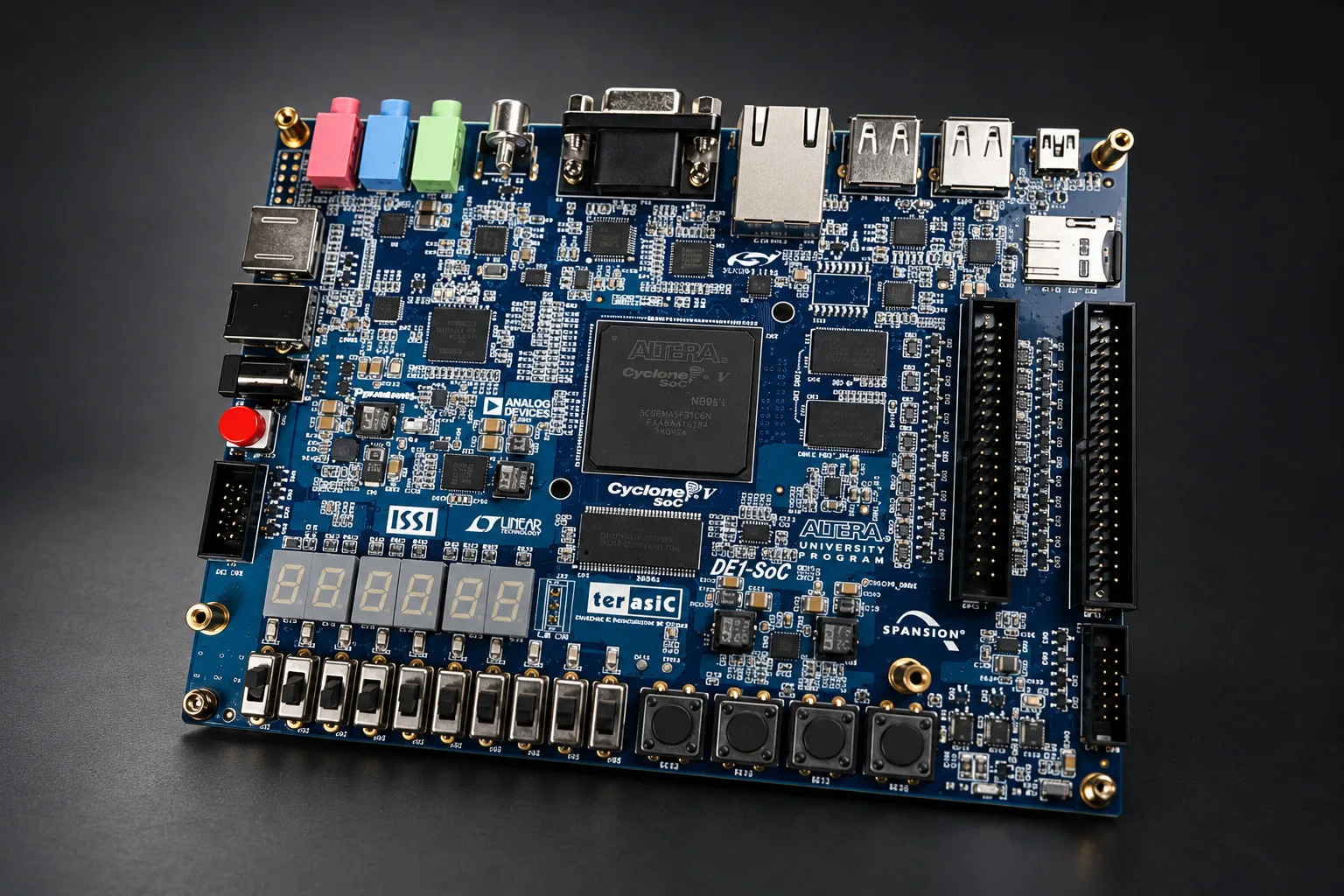 Placa de desarrollo con un chip programable Cyclone de Altera, una tecnología que, según la inteligencia ucraniana, Rusia utiliza para procesar las señales de las antenas de sus sistemas de navegación Kometa, resistentes a interferencias.