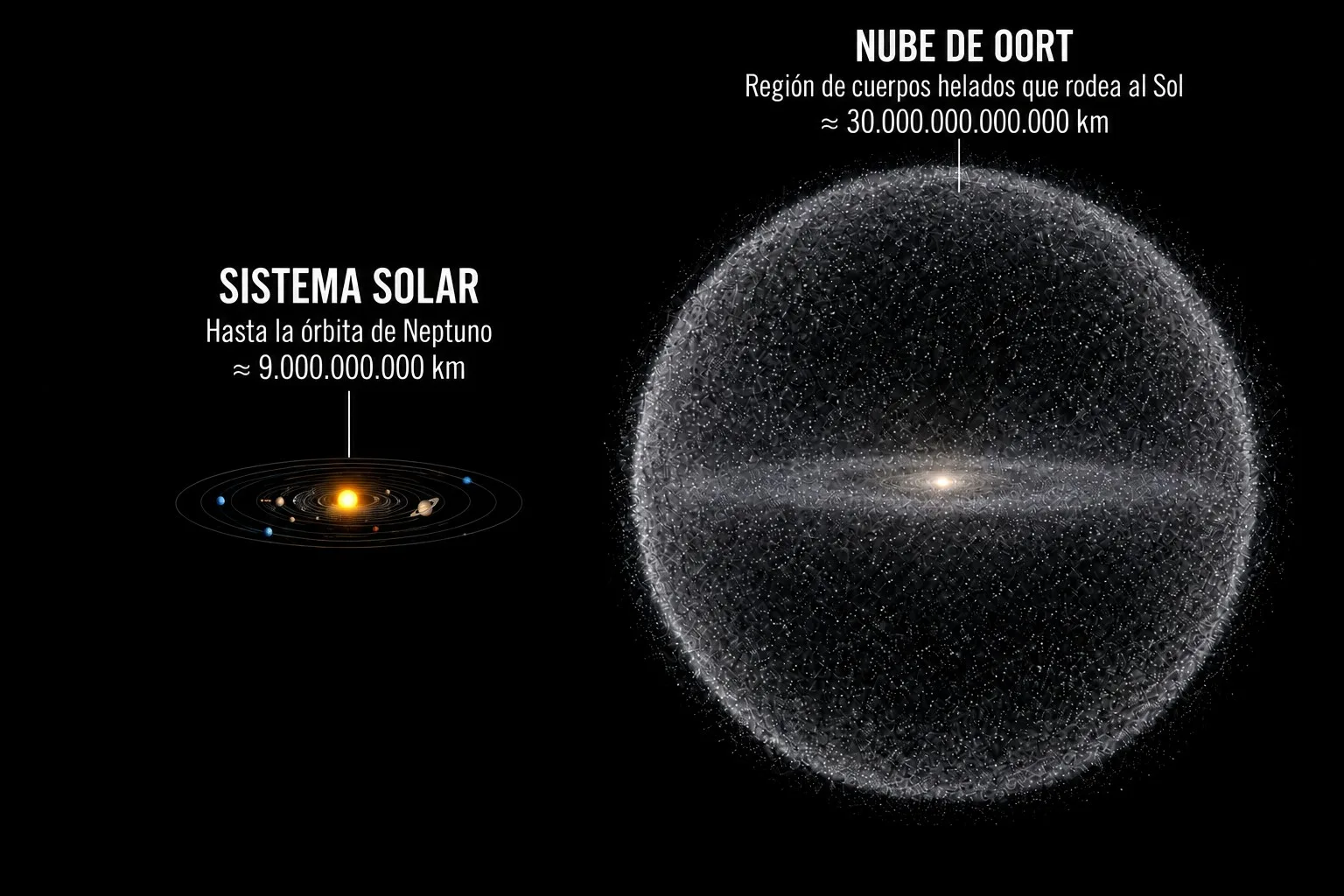 La nube de Oort es una envoltura de cuerpos helados gigantesca, 3.333 veces más grande que el Sistema Solar.