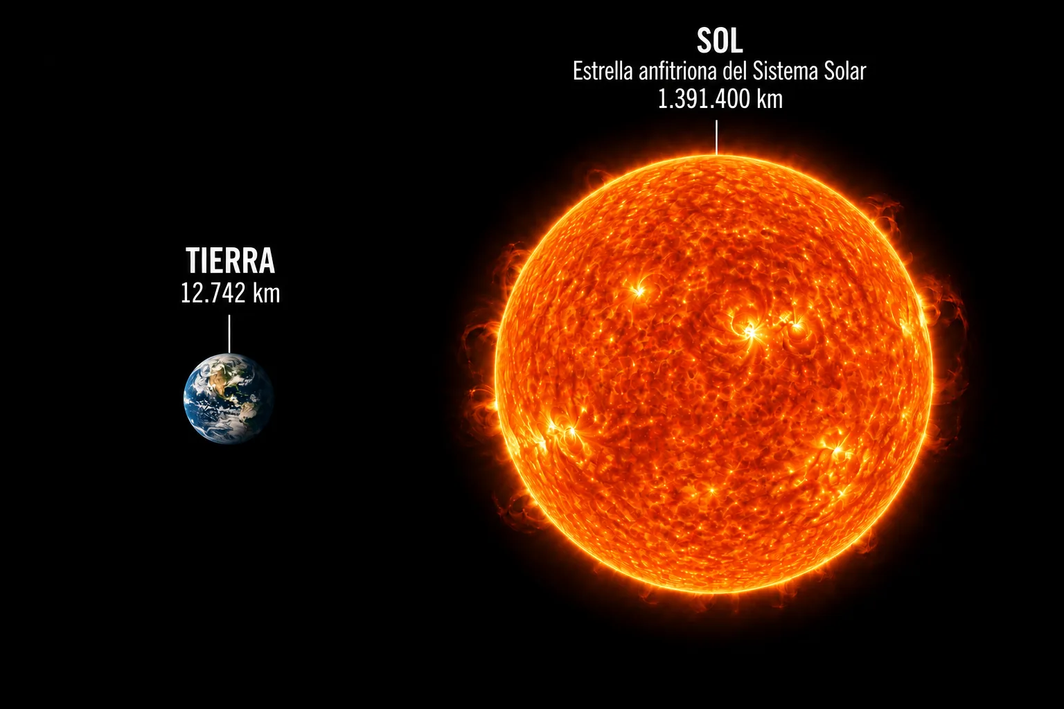 El planeta Tierra es tan pequeño al lado del Sol que puede caber 1,3 millones de veces dentro de él.