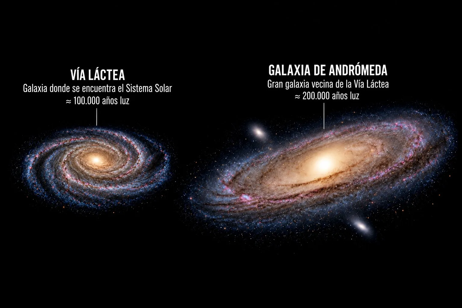 La famosa galaxia Andrómeda tiene el doble de tamaño de la Vía Láctea.